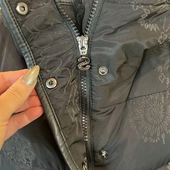 Desigual Black Floral/Snowflake Print Cecilia Snow Jacket, size L/10 - Picture 4 of 12